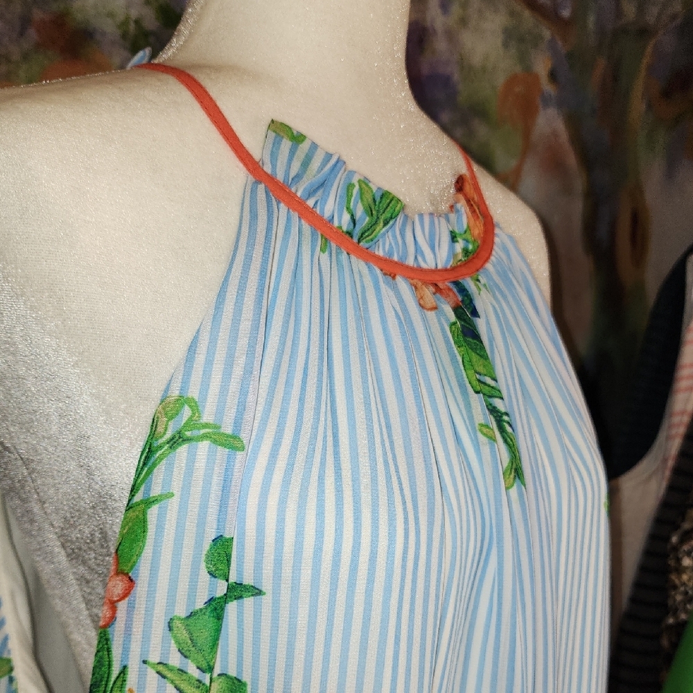 Floral Halter Maxi Dress - Blue and Orange - Picture 8 of 8